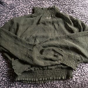 Green sheer frilly polka dot blouse vintage